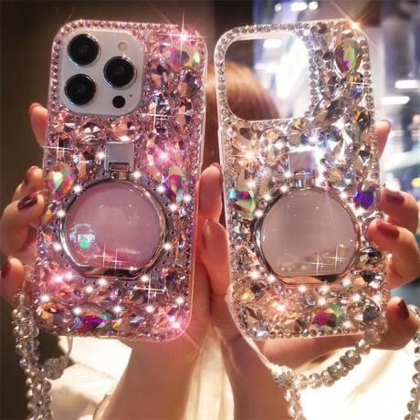 「V743」iphoneケース キラキラ ストーン iphoneケース 韓国 女子 隠しスタンド付き