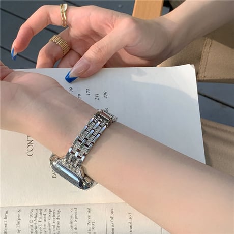 「V363」キラキラ アップル ウォッチ バンド シルバー ステンレス apple watchバンド+カバーセット