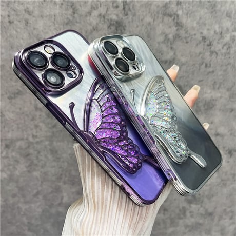 「V651」蝶々 スマホケース 韓国 クリア iphone16/16pro ケース 人気 女子 インナーシート付き