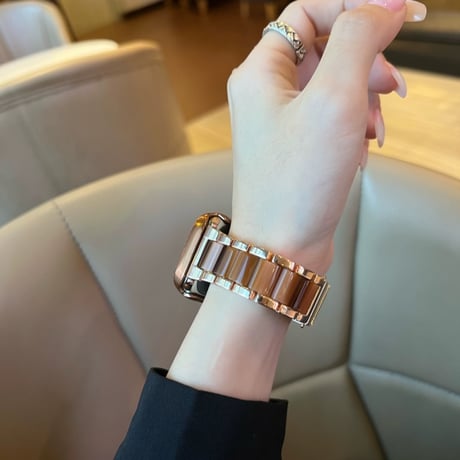 「V201」保護ケース付き 樹脂+ステンレス アップルウォッチバンド 高級 apple watchアクセサリー 女子 おしゃれ