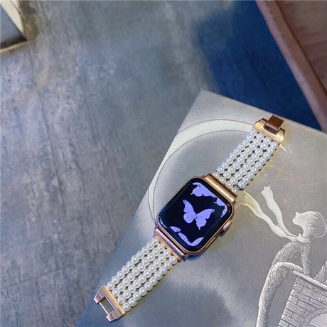 「V279」apple watchバンド パール ブレスレット アップルウォッチ7/8 ベルト 可愛い フレームケース付き