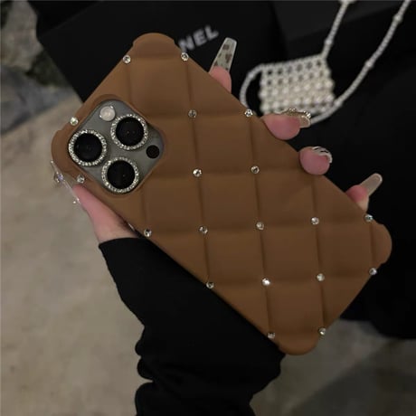 「V669」iphone16 ケース 可愛い iphone15pro シリコンケース ストーン デコ 耐衝撃「カメラレンズカバー付き」