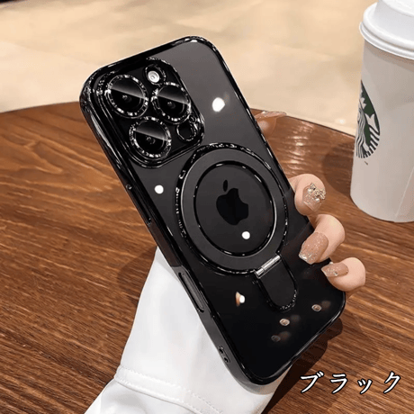 「V689」magsafe 透明 ケース iphone17/17pro/16/16pro ソフトケース スタンド付き