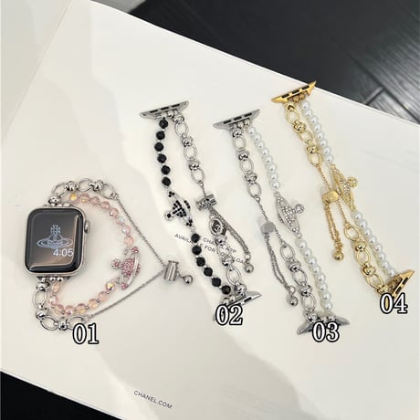 「V625」アップル ウォッチ バンド 可愛い ビーズ apple watch バンド チェーン 女性