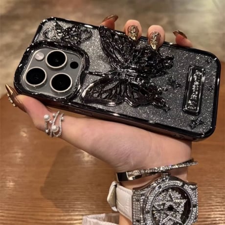 「V600」キラキラ シート付き iphone ケース 蝶々 iphone15/14 ケース 透明 可愛い