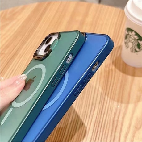 「V286」iphone14pro/13 magsafe充電ケース マット 半透明 iphoneケース 隠しスタンド