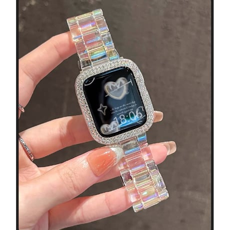 「V660」apple watch クリア バンド オーロラ アップル ウォッチ バンド 女性 おしゃれ「フレームカバー付き」