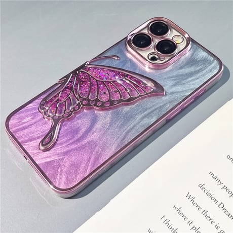 「V651」蝶々 スマホケース 韓国 クリア iphone16/16pro ケース 人気 女子 インナーシート付き