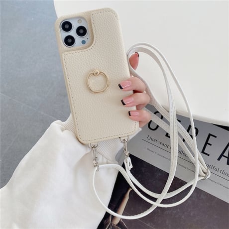 「V412-1」リング付き iphone16/16pro ケース ショルダー 人気 iphone ケース ミラー カード収納
