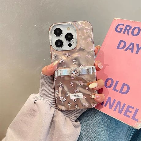 「V531」花柄 iphone15/15pro ケース リボン 韓国 iphone14 ケース 人気 女子