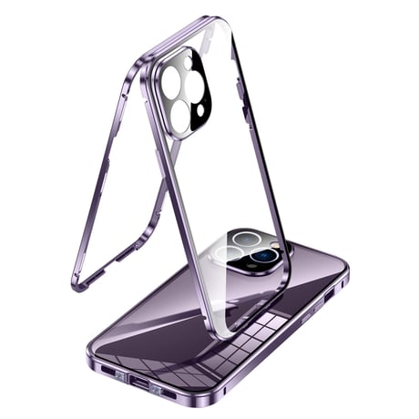 「V197」iphone15/14pro フルカバーケース 全面保護 薄型 クリア iphone13/12ケース 両面ガラス 磁石吸着