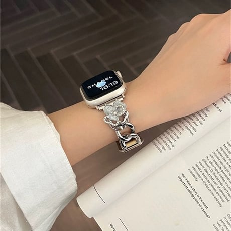 「V655」apple watchバンド 可愛い カメリア アップル ウォッチ バンド 女性 レザー＆チェーン