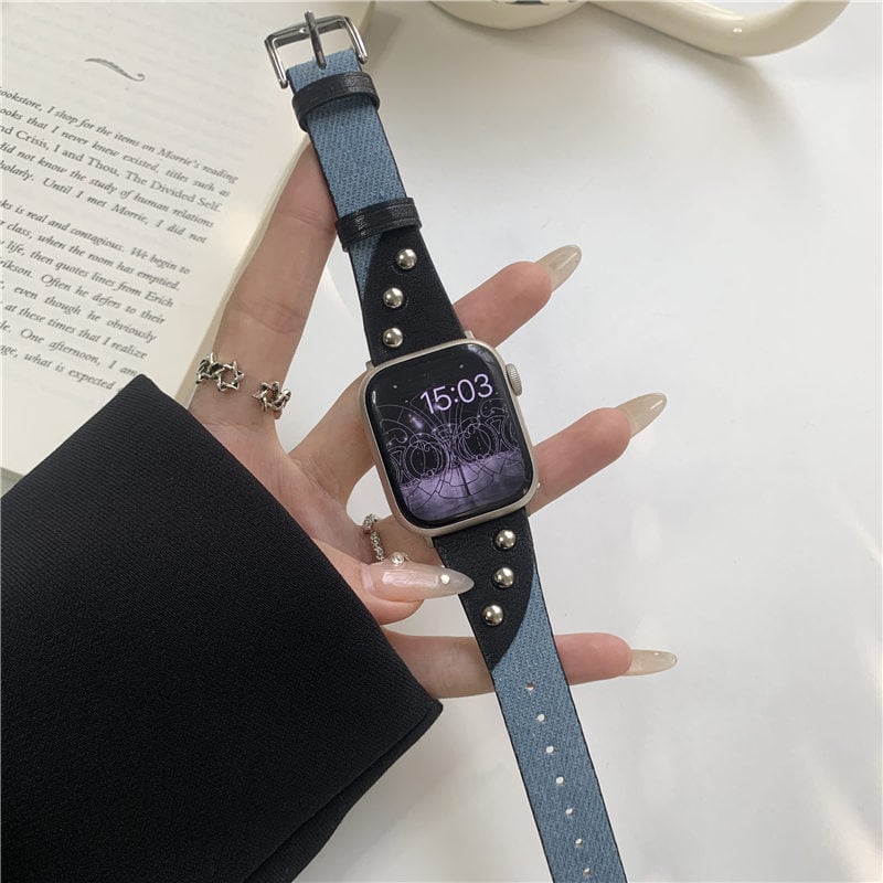 V568」アップル ウォッチ バンド デニム レザーベルト apple watch