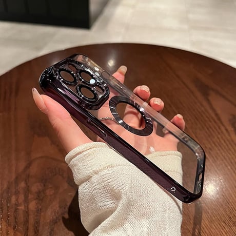 「V139」メタリックカラー iphone14/13/12ケース  透明 iphone14pro カバー ゴールド ディープパープル
