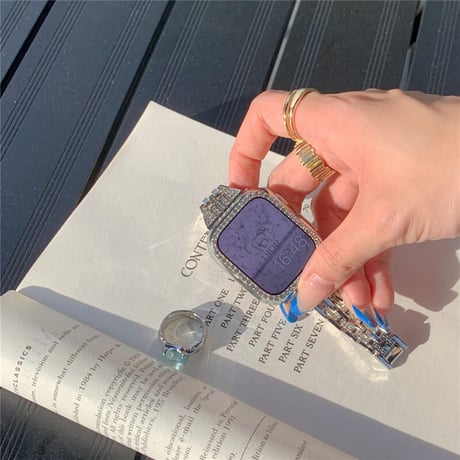 「V363」キラキラ アップル ウォッチ バンド シルバー ステンレス apple watchバンド+カバーセット