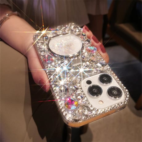 「V743」iphoneケース キラキラ ストーン iphoneケース 韓国 女子 隠しスタンド付き