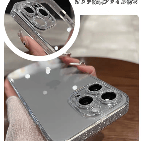 「V679」iphone16/16plus クリアケース キラキラ ガラス iphone ケース 透明 カメラ保護