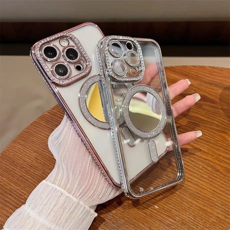 「V667」iphone16ケース ミラー iphone16pro クリアケース おすすめ magsafe 対応 ケース かわいい
