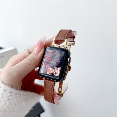 「V572」アップル ウォッチ バンド 女性 細い Dバックル apple watch レザー バンド 高級