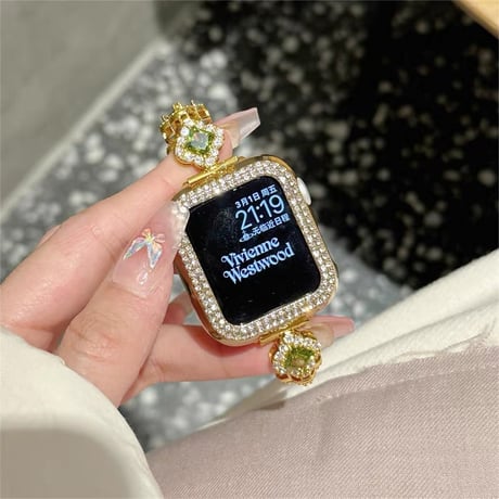 「V672」四葉のクローバー apple watchバンド キラキラ アップル ウォッチ バンド 女性 ブレスレット