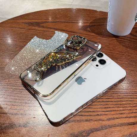 「V596」iphone17/17pro ケース 蝶々 クリア iphone16/15 ケース 可愛 キラキラシート付き