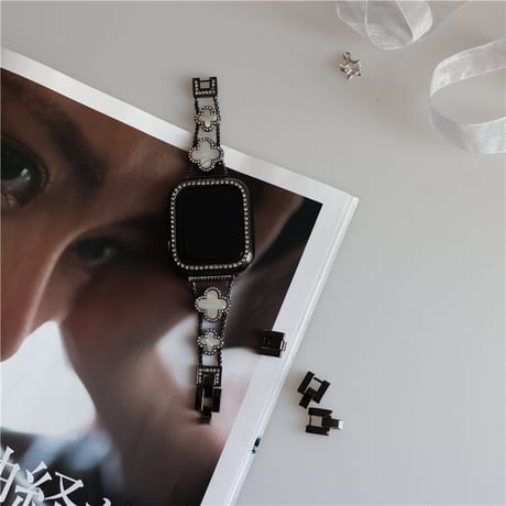 「V191」アップル ウォッチ バンド 女性 人気 四葉のクローバー かわいい apple watch プレスレット バンド+カバー2点セット