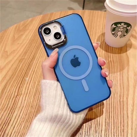 「V286」iphone14pro/13 magsafe充電ケース マット 半透明 iphoneケース 隠しスタンド