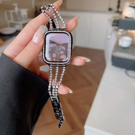 「V151」キラキラ アップル ウォッチ バンド 3連チェーン apple watch バンド+カバー 女性 可愛い