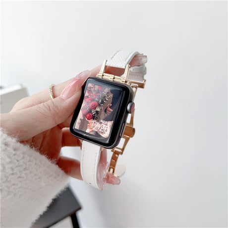 「V572」アップル ウォッチ バンド 女性 細い Dバックル apple watch レザー バンド 高級