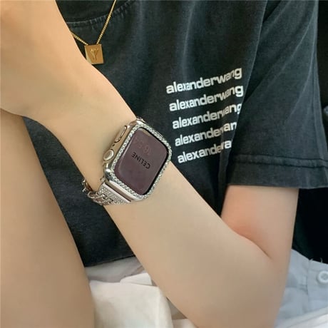 「V363」キラキラ アップル ウォッチ バンド シルバー ステンレス apple watchバンド+カバーセット