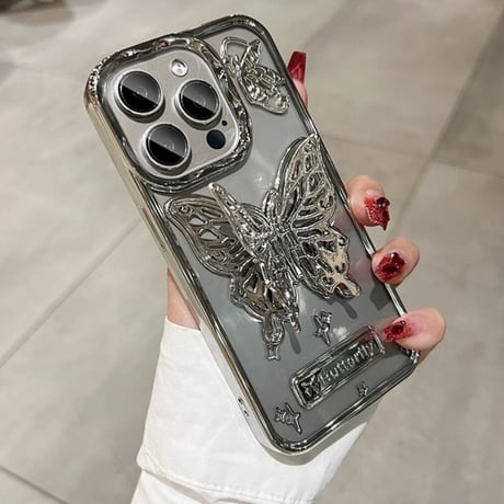 「V600」キラキラ シート付き iphone ケース 蝶々 iphone15/14 ケース 透明 可愛い