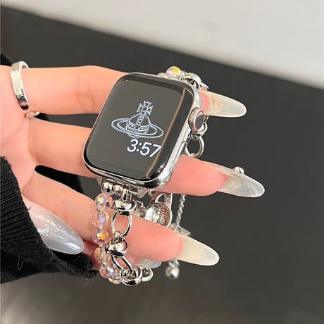 「V625」アップル ウォッチ バンド 可愛い ビーズ apple watch バンド チェーン 女性