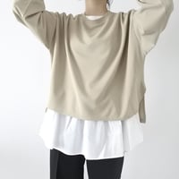梨地ショート丈 裾フレア アンサンブル 長袖 プルオーバー（BEIGE）