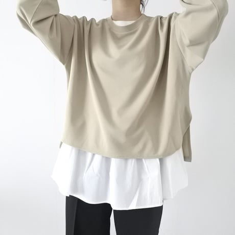 梨地ショート丈 裾フレア アンサンブル 長袖 プルオーバー（BEIGE）