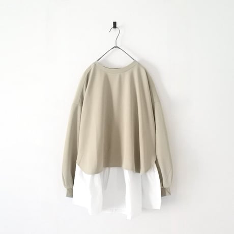 梨地ショート丈 裾フレア アンサンブル 長袖 プルオーバー（BEIGE）