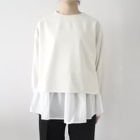 梨地ショート丈 裾フレア アンサンブル 長袖 プルオーバー（IVORY）