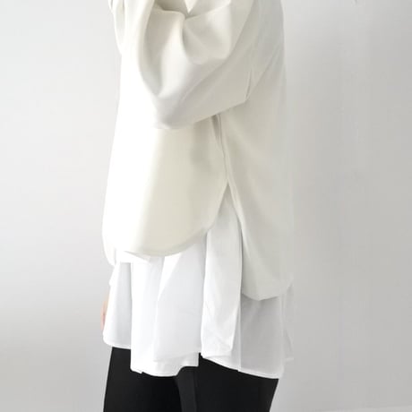 梨地ショート丈 裾フレア アンサンブル 長袖 プルオーバー（IVORY）