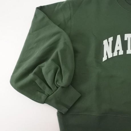 裏毛 スウェット 袖ボリューム ロゴ プルオーバー (GREEN)