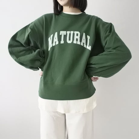 裏毛 スウェット 袖ボリューム ロゴ プルオーバー (GREEN)