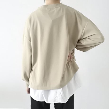 梨地ショート丈 裾フレア アンサンブル 長袖 プルオーバー（BEIGE）