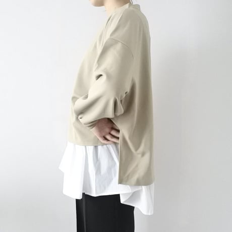 梨地ショート丈 裾フレア アンサンブル 長袖 プルオーバー（BEIGE）