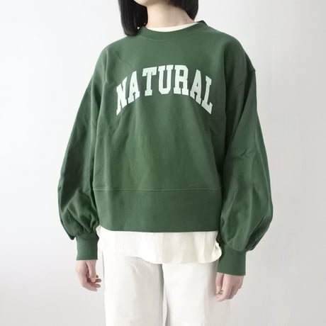 裏毛 スウェット 袖ボリューム ロゴ プルオーバー (GREEN)