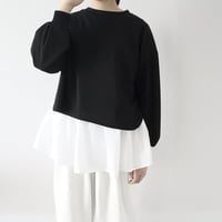 梨地ショート丈 裾フレア アンサンブル 長袖 プルオーバー（BLACK）