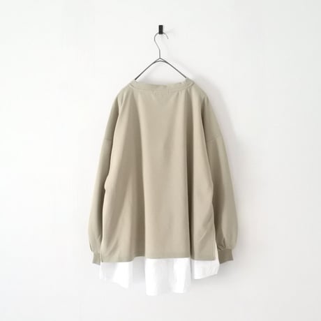 梨地ショート丈 裾フレア アンサンブル 長袖 プルオーバー（BEIGE）