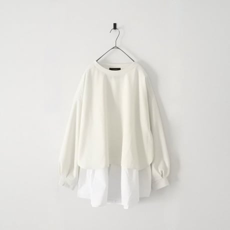 梨地ショート丈 裾フレア アンサンブル 長袖 プルオーバー（IVORY）