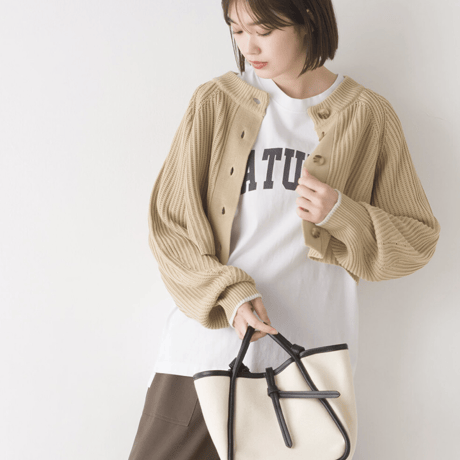 片畔編み 2WA Yショート プルオーバー ニット（BEIGE）
