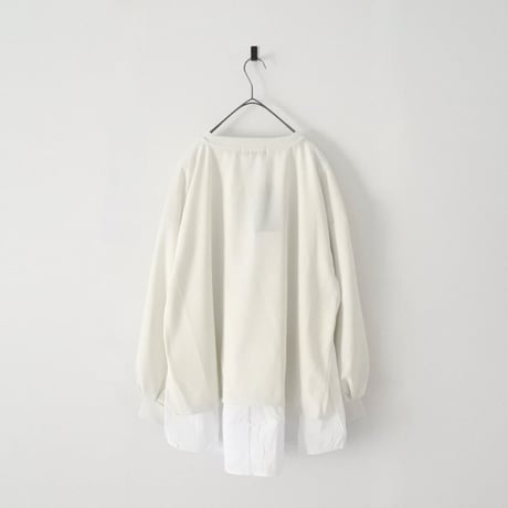 梨地ショート丈 裾フレア アンサンブル 長袖 プルオーバー（IVORY）