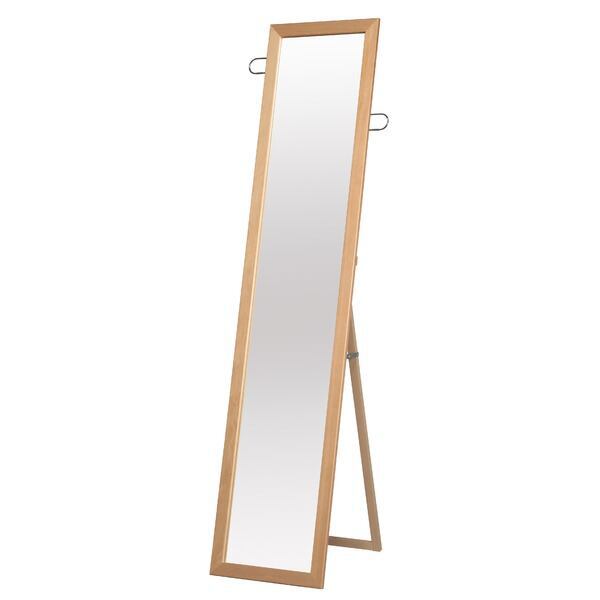 フック付きスタンドミラー(ナチュラル) 幅35cm 鏡/カガミ/姿見/全身鏡