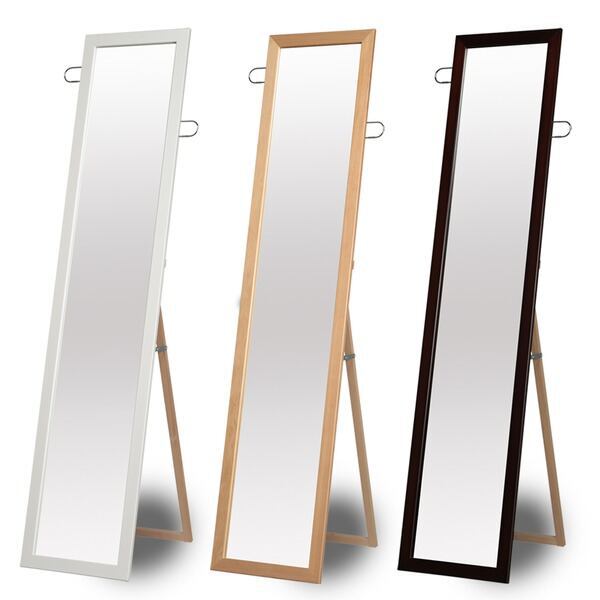 フック付きスタンドミラー(ナチュラル) 幅35cm 鏡/カガミ/姿見/全身鏡