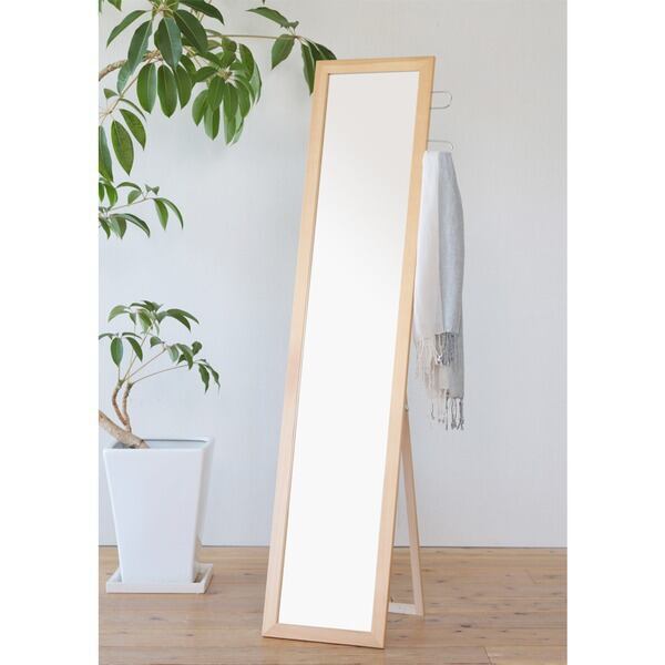 フック付きスタンドミラー(ナチュラル) 幅35cm 鏡/カガミ/姿見/全身鏡